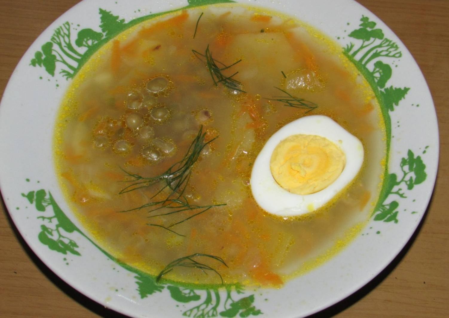 Суп с зелёным горошком консервированным и яйцом