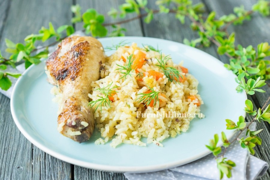 Бедро куриное жареное с рисом