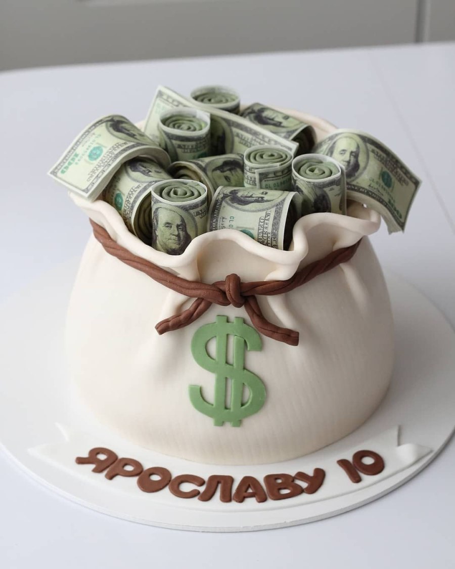 Кремовый торт мешок с деньгами