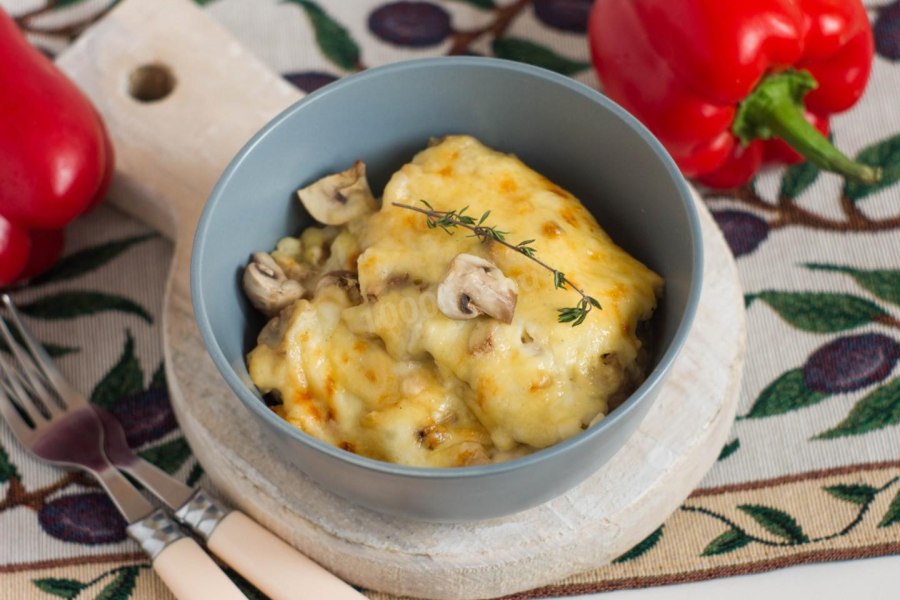 Куриные сердечки с шампиньонами
