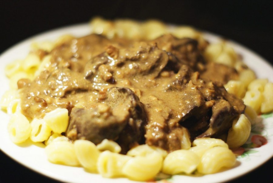 Макароны с печенью