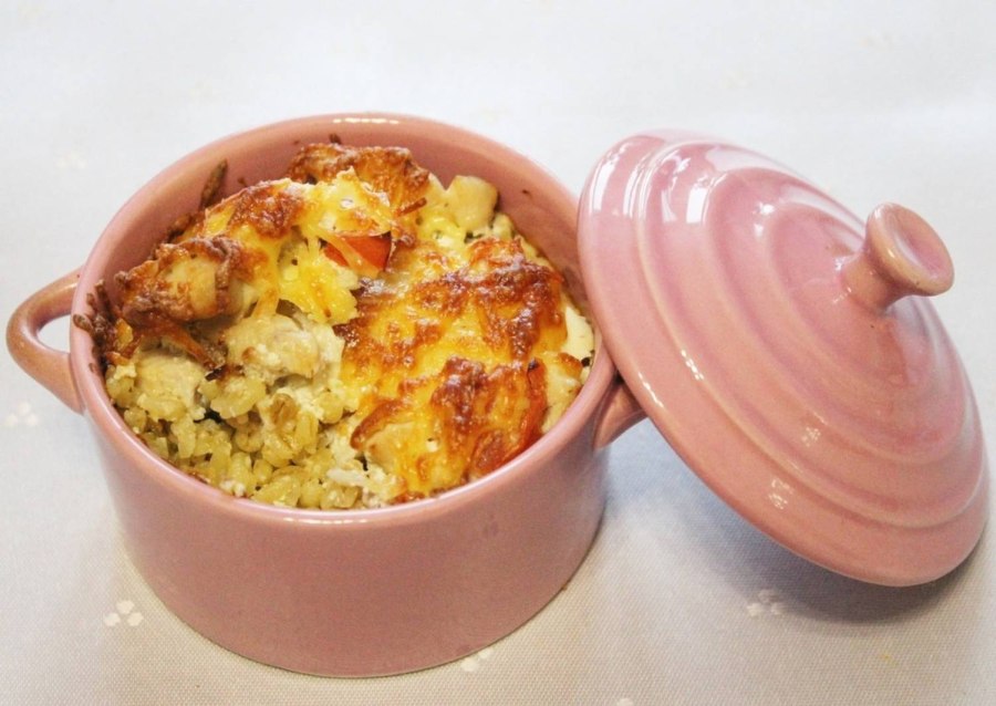 Булгур в горшочках с грибами и курицей