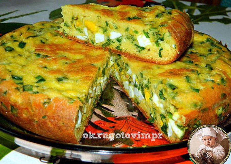Заливной пирог с яйцом и зеленым