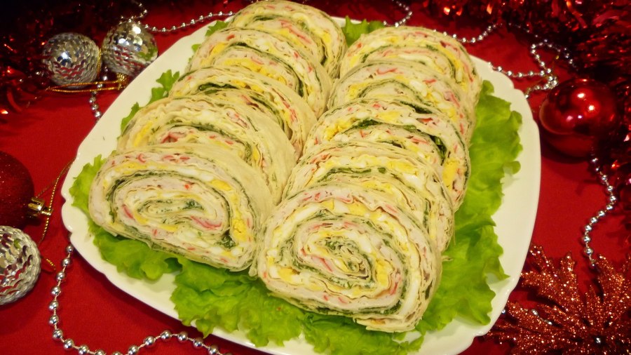 Рулет из лаваша с крабовыми палочками