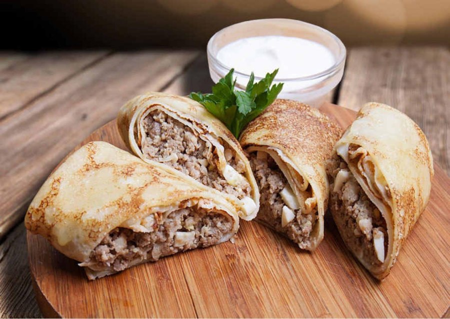 Блины с мясной начинкой