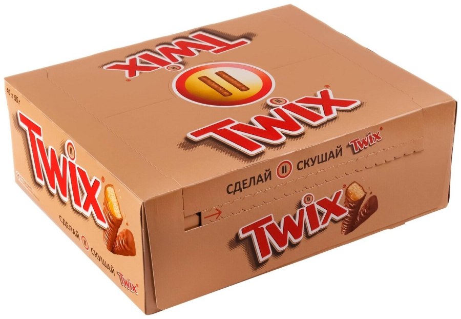 Батончик Twix с песочным печеньем и карамелью, 55 г, коробка, 40 шт.