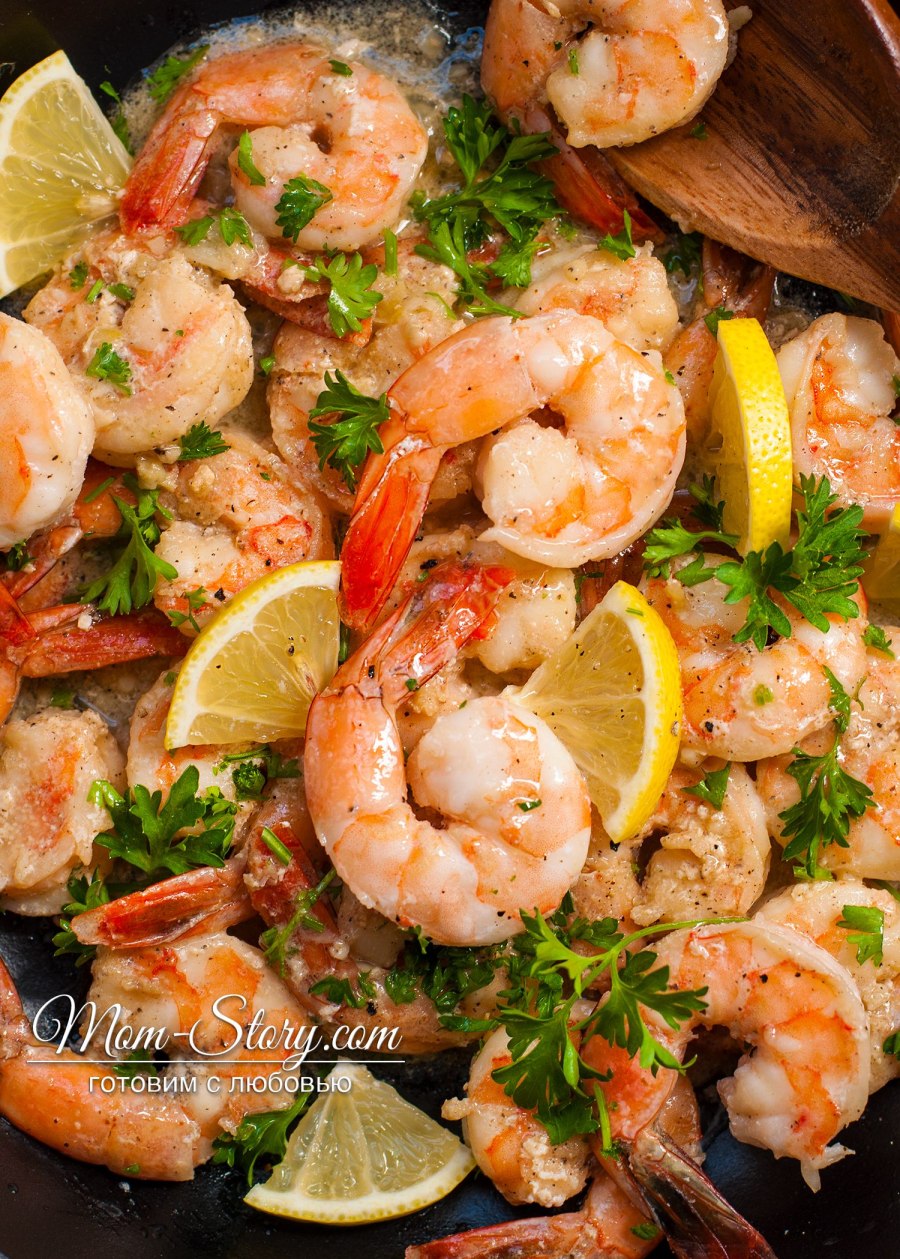 Спагетти с креветками в сливочном соусе