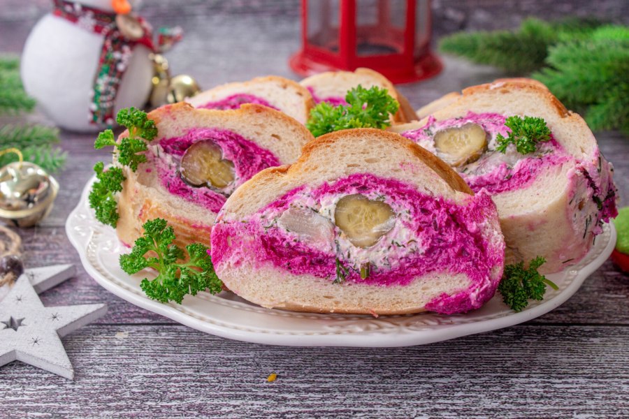 Сельдь под шубой на багете