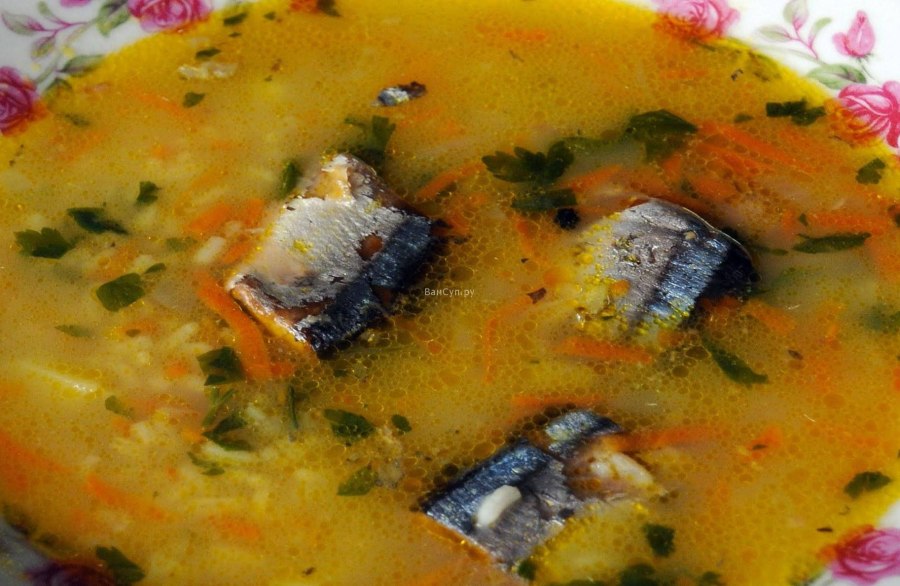Суп с сайрой и рисом Ингредиенты