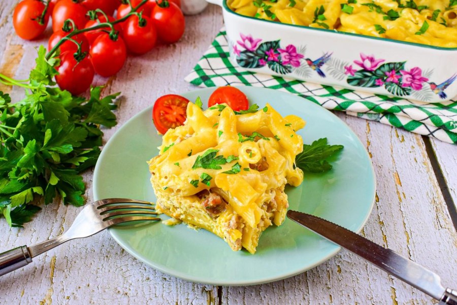 Запеканка с макаронами и курицей в духовке
