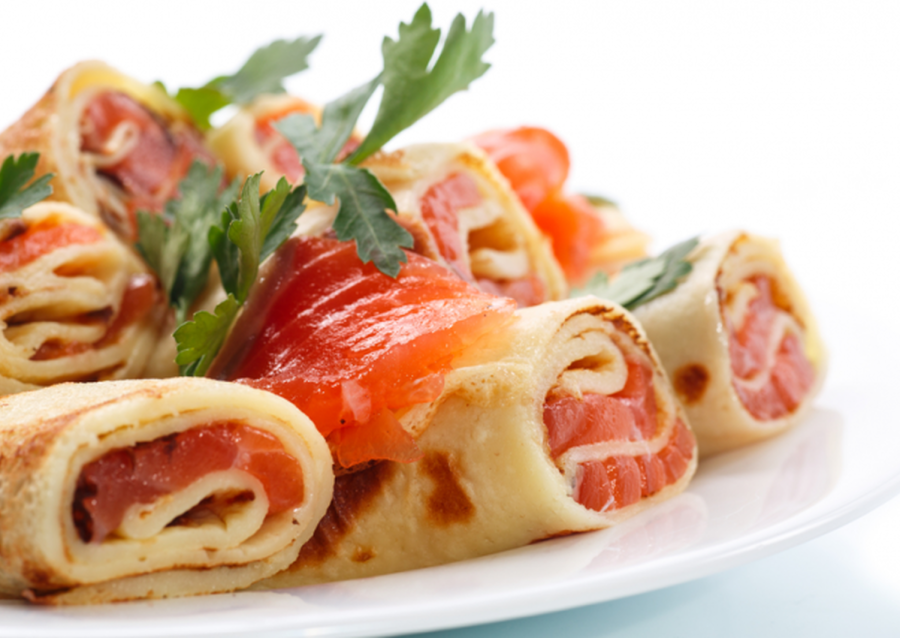 Блины фаршированные рыбой красной