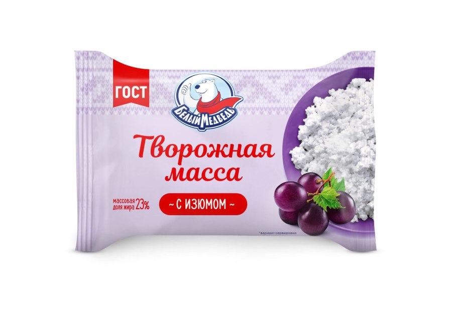 Масса творожная "с изюмом 23%, а.ростагрокомп