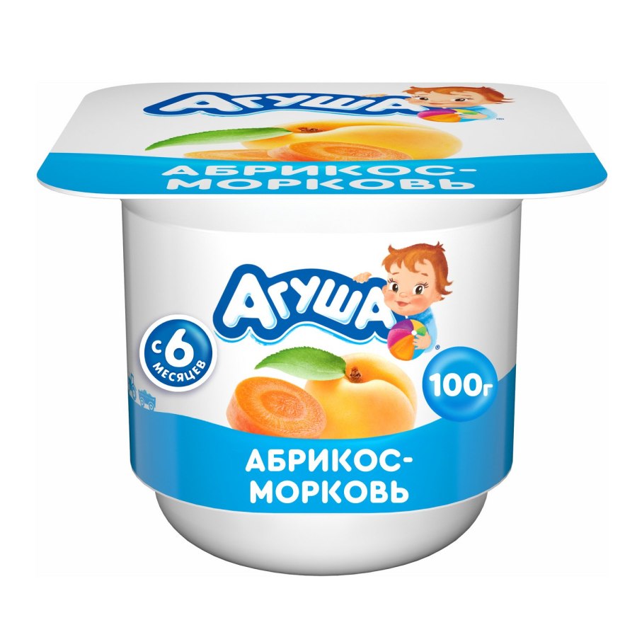 Пюре Агуша яблоко-абрикос (с 6 месяцев) 115 г, 1 шт.