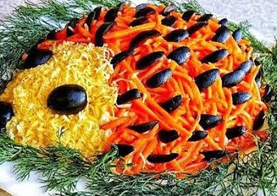 Салат Ёжик с корейской морковкой