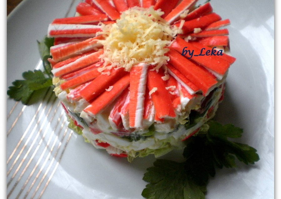 Мясной салат Хризантема