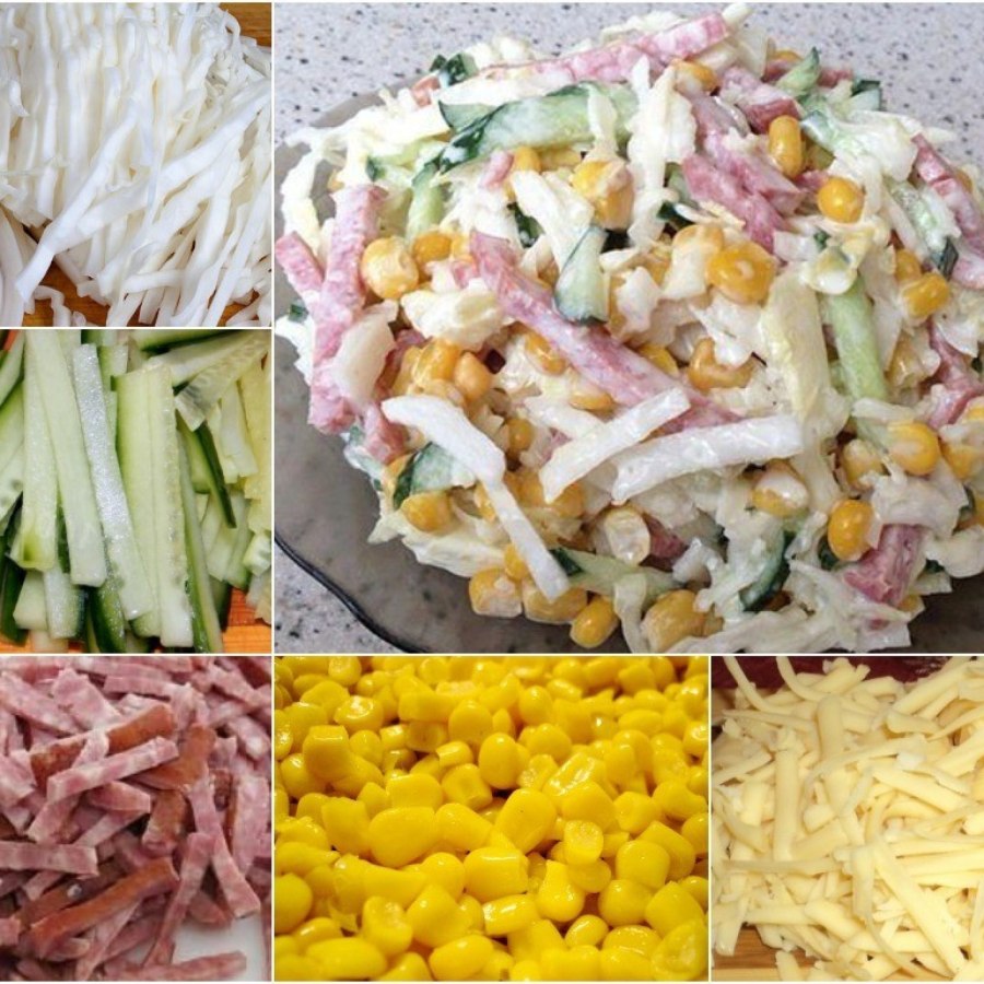 Салат с колбасным сыром