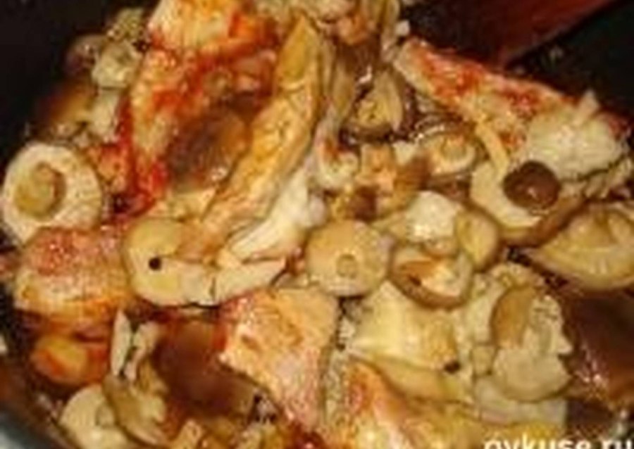 Свинина с грибами и стручковой фасолью