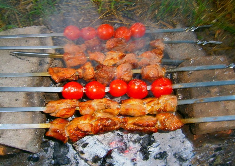 Шашлык с помидорами и луком
