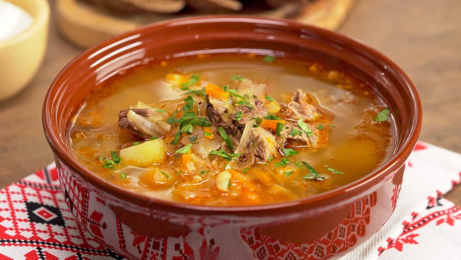 Щи из свежей капусты с курицей и помидорами